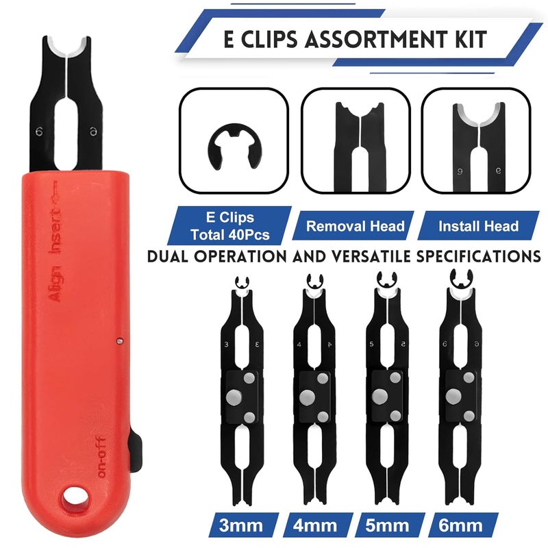 Sopnom E Clip Tool, E Clips Removal and Installation Assortment Kit Tool Set, Exchangeable 4 Sizes (3/4/5/6mm) Clip Rings Kit & 40Pcs E Clips - Image 2
